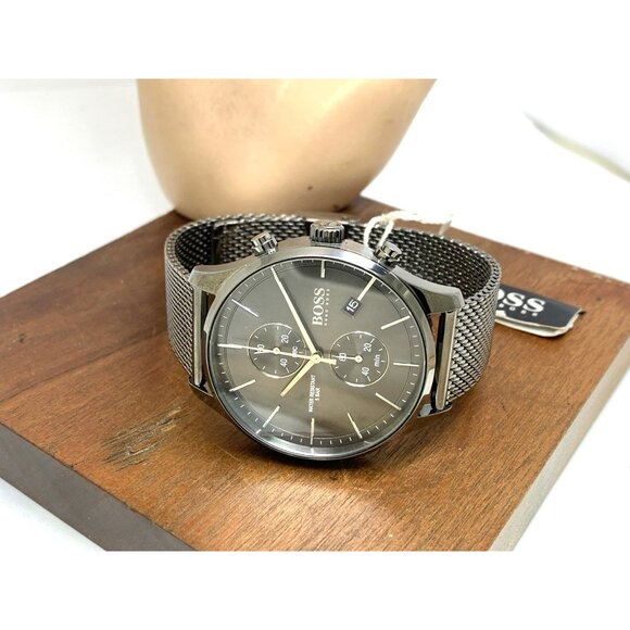 Hugo Boss Men's Watch 1513870 Quartz Chronograph Gray Dial Gunmetal Mesh Steel - Picture 7 of 13